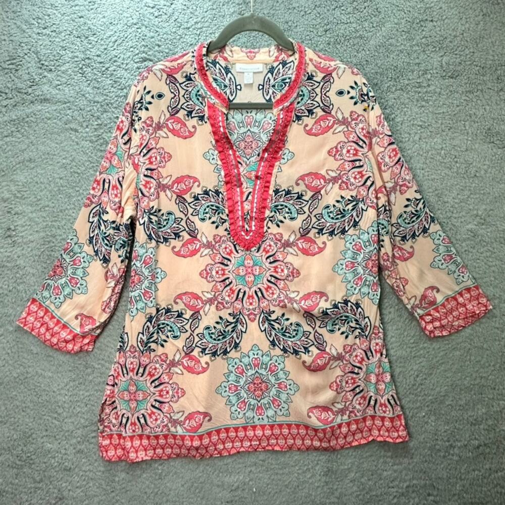 Charter Club Women's XL Pink Floral Lightweight Floral‎ Tunic Top Beach Coverup